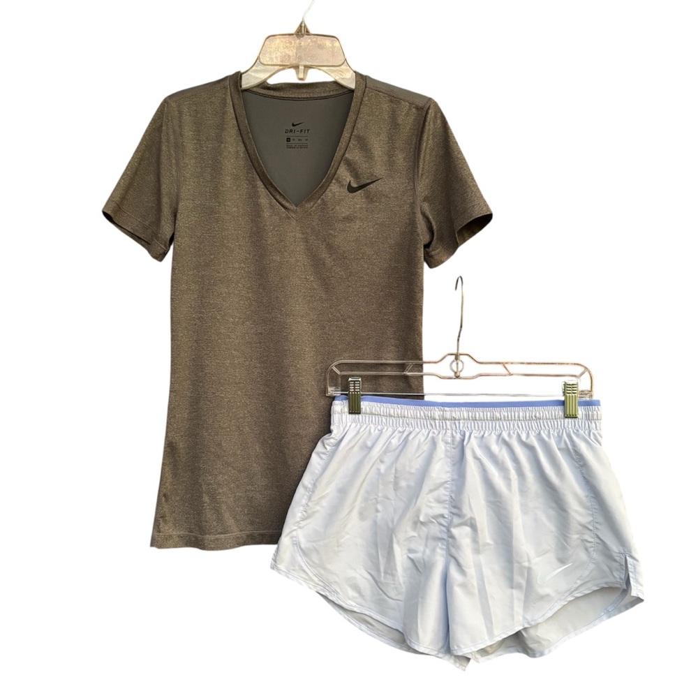 Nike Dri Fit Shirt and Shorts Bundle Set Small XS Gray Blue Athletic Running